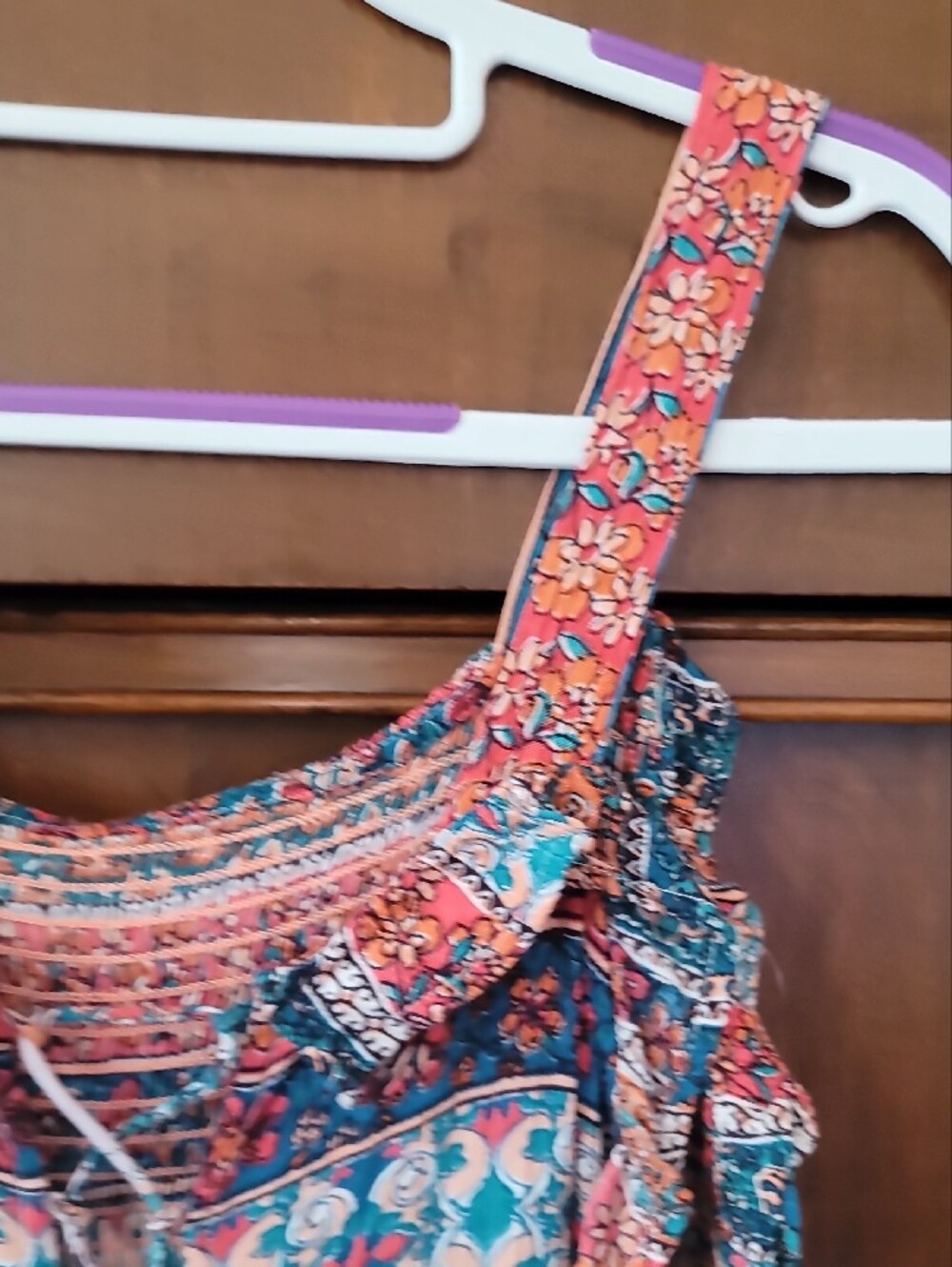 Angie Boho Chic Floral Sundress in Teal, Coral & Indigo - Picture 7 of 13